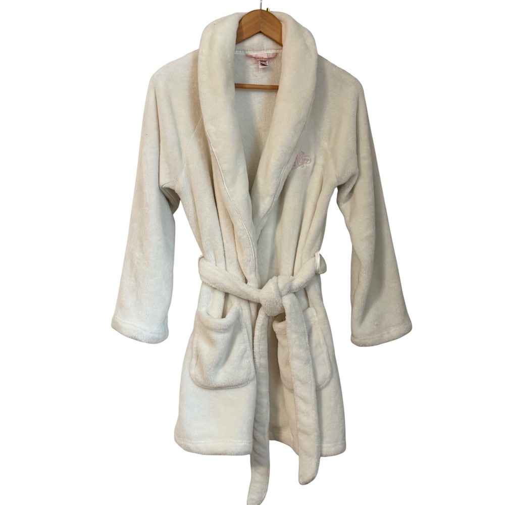 Victoria Secret Angel Plush Robe Womens Sz XS/S White Shawl Collar Loungewear